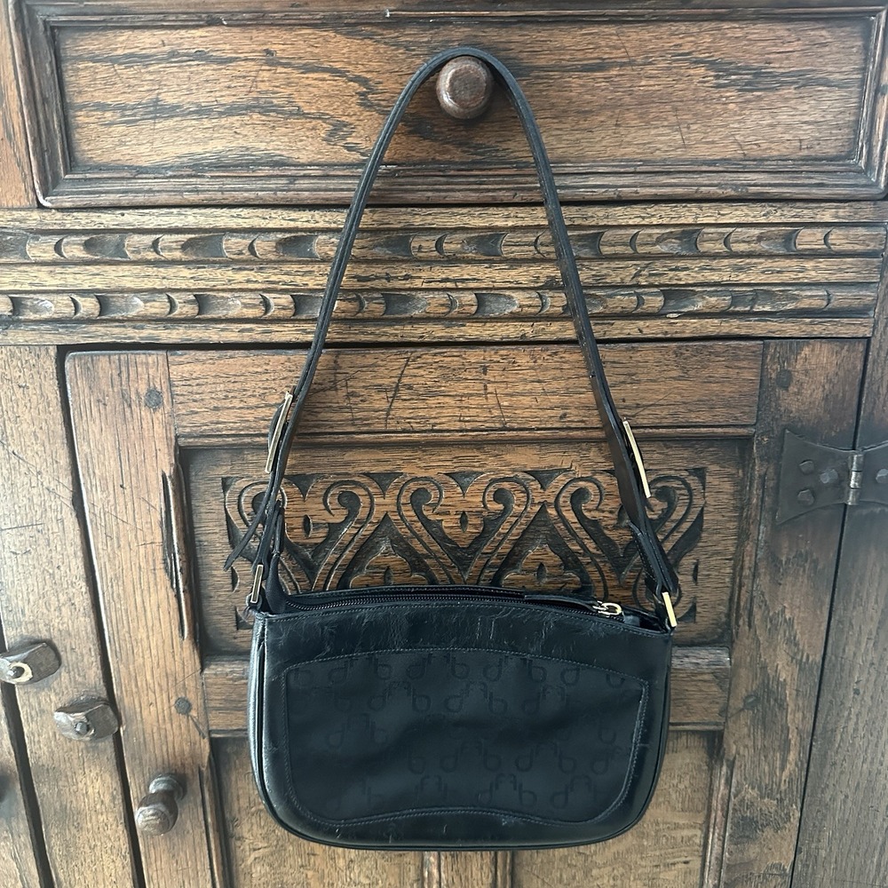 Francesco Biasia Shoulder Bag Clutch Purse 9 Inch Black Buckles Italy Pocket Zip